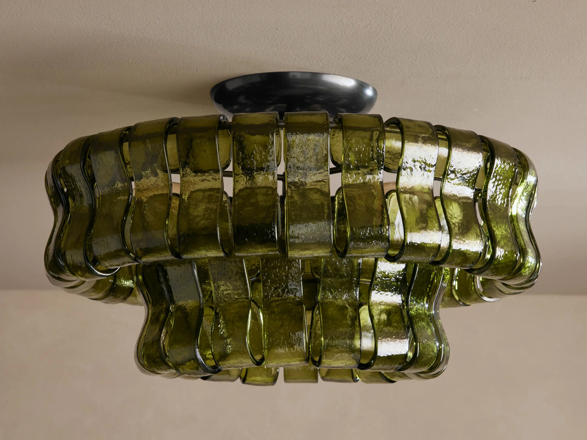 Textured Glass Flush Mount Ceiling Light 18-Inch Brass Finish 3-Light Modern Fixture for Living Room Bedroom Dining Room Entryway
