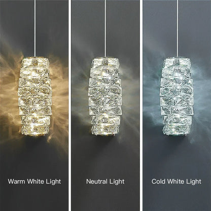 Layered Glass LED Hanging Light 10 in Vertical Drop Chrome Gold Kitchen Island Dining Room Ceiling Fixture Modern Stacked Crystal Pendant Ba