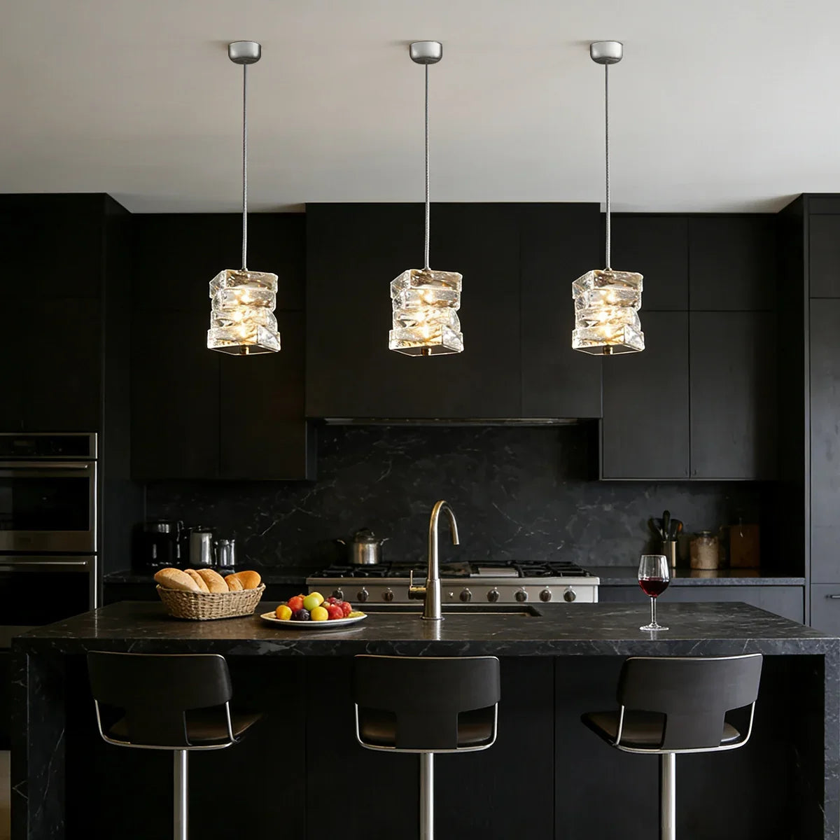 Layered Glass LED Hanging Light 10 in Vertical Drop Chrome Gold Kitchen Island Dining Room Ceiling Fixture Modern Stacked Crystal Pendant Ba