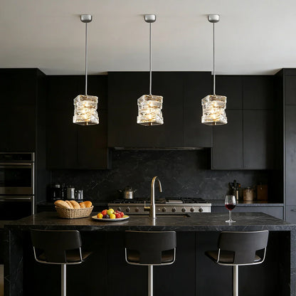 Layered Glass LED Hanging Light 10 in Vertical Drop Chrome Gold Kitchen Island Dining Room Ceiling Fixture Modern Stacked Crystal Pendant Ba