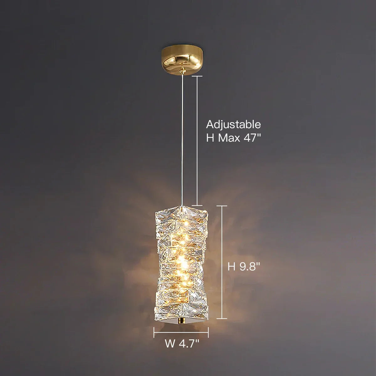 LED Crystal Pendant Fixture 5 in Wide Stacked Ice Block Hanging Lamp Gold Chrome Adjustable Cord for Countertops Dining Areas Modern Kitchen