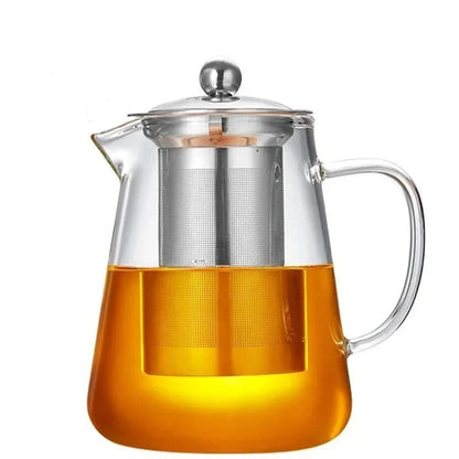 Clear Borosilicate Glass Teapot with Removable Stainless Steel Infuser & Lid for Loose Leaf Tea, Herbal Brews – Heat-Safe Brewing Kettle