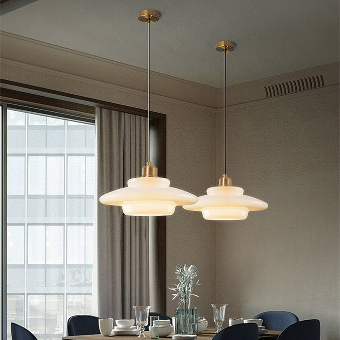 Frosted Glass Globe Hanging Light Fixture with Brass Accents for Kitchen Island, Dining Table & Entryway | Adjustable Height Ceiling Lamp wi