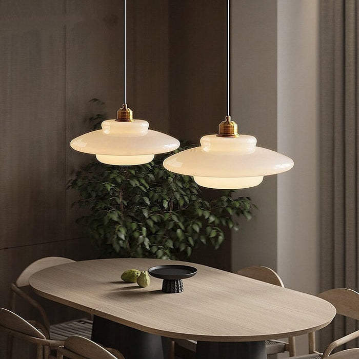 Frosted Glass Globe Hanging Light Fixture with Brass Accents for Kitchen Island, Dining Table & Entryway | Adjustable Height Ceiling Lamp wi