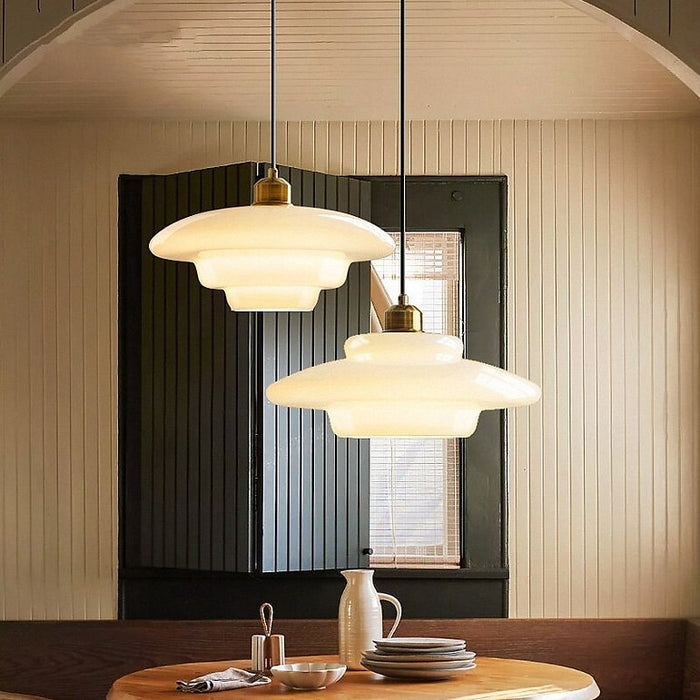 Frosted Glass Globe Hanging Light Fixture with Brass Accents for Kitchen Island, Dining Table & Entryway | Adjustable Height Ceiling Lamp wi