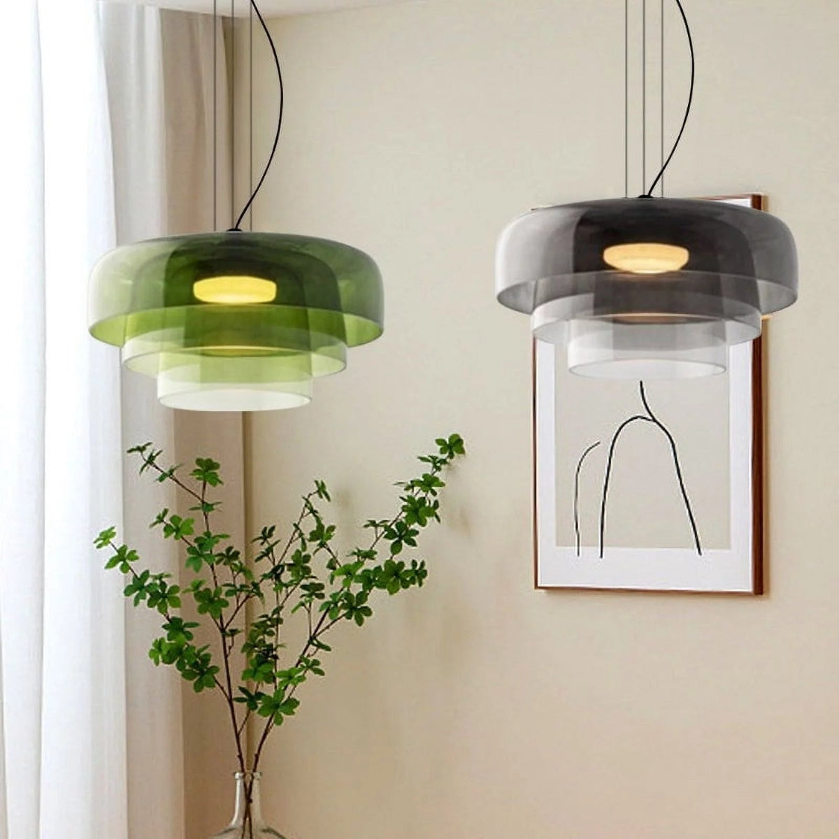 Layered Glass Hanging Light 16.5 in Orange for Kitchen Island & Dining Table – Adjustable Cord Suspension Fixture LED Included Modern Scandi