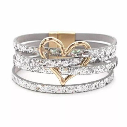 Layered Leather Wrap Bracelet with Magnetic Clasp – Geometric Accent Cuff for Women & Men