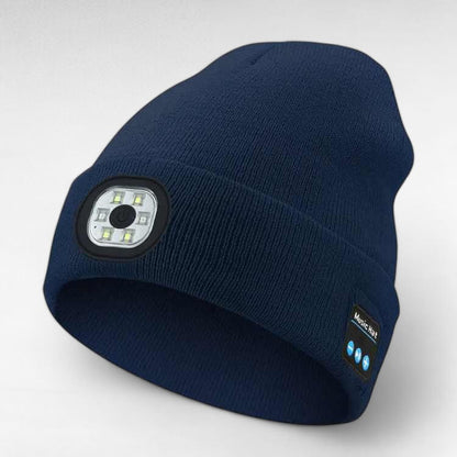 Rechargeable Bluetooth Beanie with Built-In LED Headlamp – Wireless Music Hat for Running, Hiking & Winter Outdoors