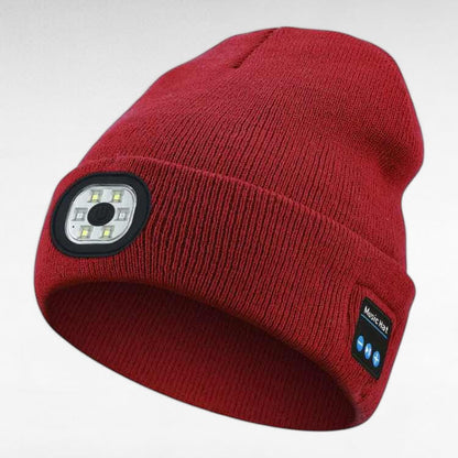 Rechargeable Bluetooth Beanie with Built-In LED Headlamp – Wireless Music Hat for Running, Hiking & Winter Outdoors