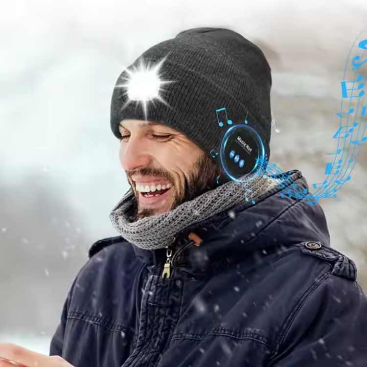 Rechargeable Bluetooth Beanie with Built-In LED Headlamp – Wireless Music Hat for Running, Hiking & Winter Outdoors
