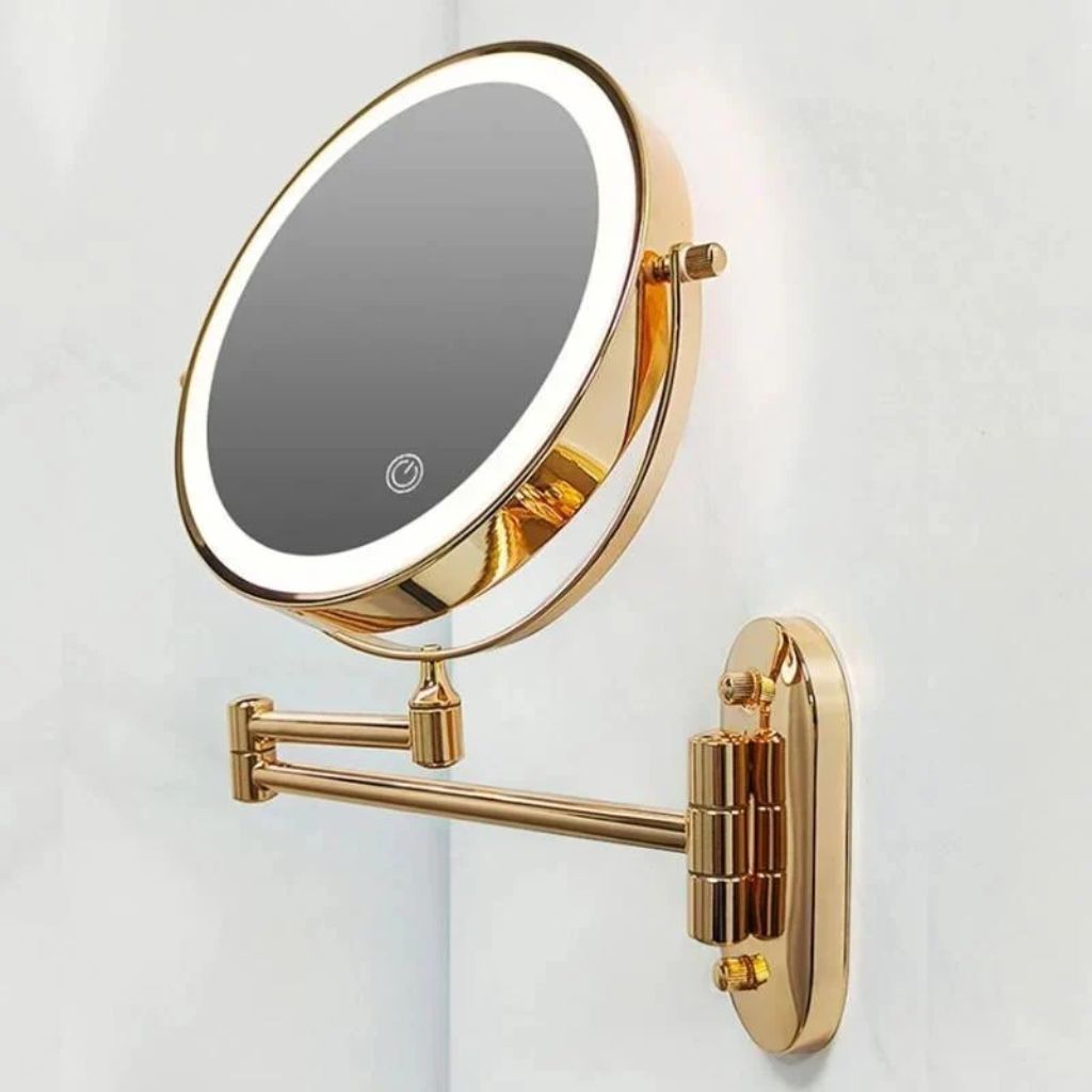 Wall-Mount Lighted Makeup Mirror Rechargeable Double-Sided Vanity Mirror 360° Swivel Adjustable Magnification Touch Control 3 Light Modes