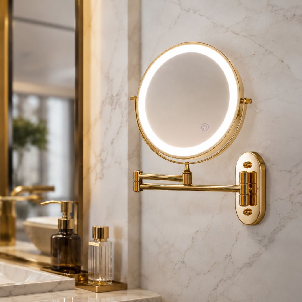 Wall-Mount Lighted Makeup Mirror Rechargeable Double-Sided Vanity Mirror 360° Swivel Adjustable Magnification Touch Control 3 Light Modes