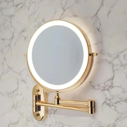 Wall-Mount Lighted Makeup Mirror Rechargeable Double-Sided Vanity Mirror 360° Swivel Adjustable Magnification Touch Control 3 Light Modes