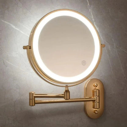 Wall-Mount Lighted Makeup Mirror Rechargeable Double-Sided Vanity Mirror 360° Swivel Adjustable Magnification Touch Control 3 Light Modes