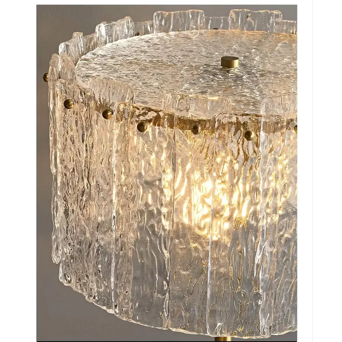 Brass Stem Accent Lamp with Textured Glass Shade 24 in Tall Bedroom Nightstand Light Modern Plug-In Fixture Clear Diffused Glow for Consoles