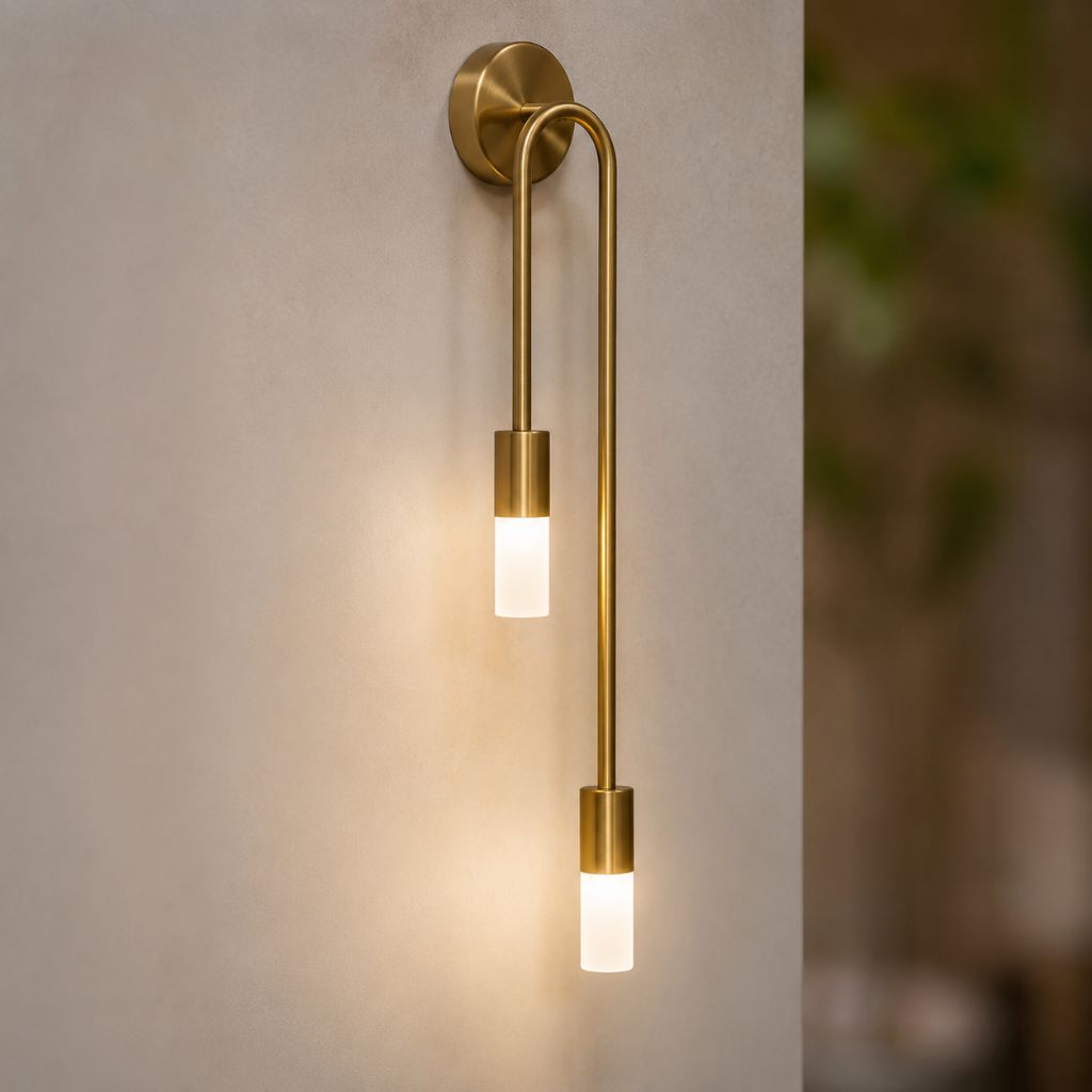 Vertical Brass Wall Light Dual Cylinder Sconce Frosted Shade Mid-Century for Bedroom Hallway Vanity Accent Lighting Contemporary Metal