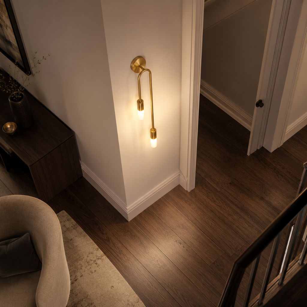 Vertical Brass Wall Light Dual Cylinder Sconce Frosted Shade Mid-Century for Bedroom Hallway Vanity Accent Lighting Contemporary Metal