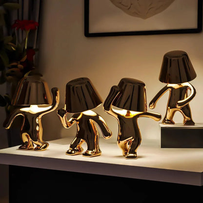 Rechargeable Figurine LED Lamp Gold 7.6 Inch Cordless Touch Control Nightstand Light 2700K Warm Glow Sculptural Accent for Bedroom Office Ho