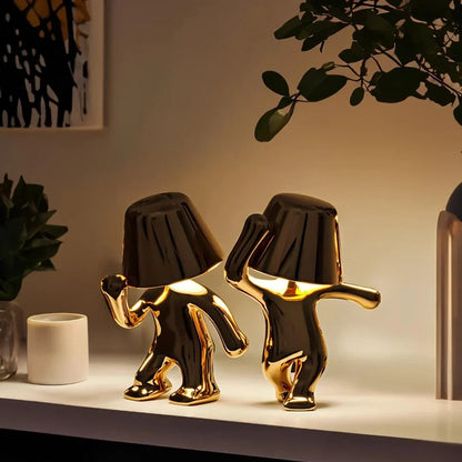 Rechargeable Figurine LED Lamp Gold 7.6 Inch Cordless Touch Control Nightstand Light 2700K Warm Glow Sculptural Accent for Bedroom Office Ho
