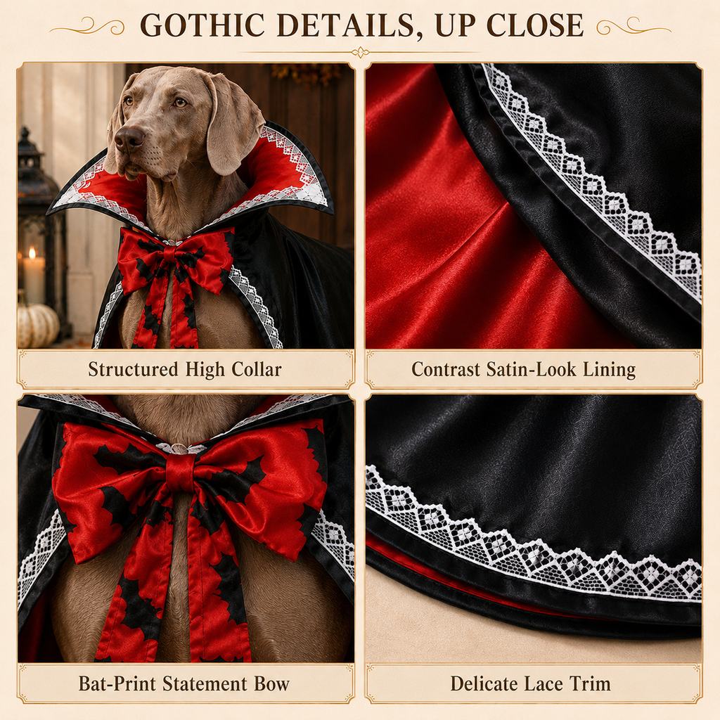 Ortekor Halloween Vampire Dog Cape Costume – Dracula Cloak with Stand-Up Collar for Trick-or-Treating, Parties & Photos