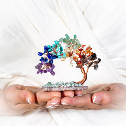 Chakra Crystal Tree Sculpture with Copper Wire & Natural Gemstones for Home Decor