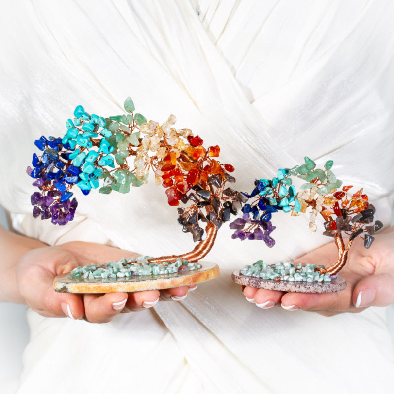 Chakra Crystal Tree Sculpture with Copper Wire & Natural Gemstones for Home Decor