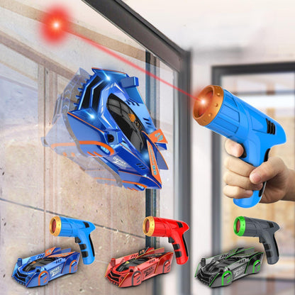Coche RC que trepa por las paredes con control remoto láser: coche de acrobacias antigravedad para superficies lisas, luces LED, giros de 360°, para mayores de 3 años