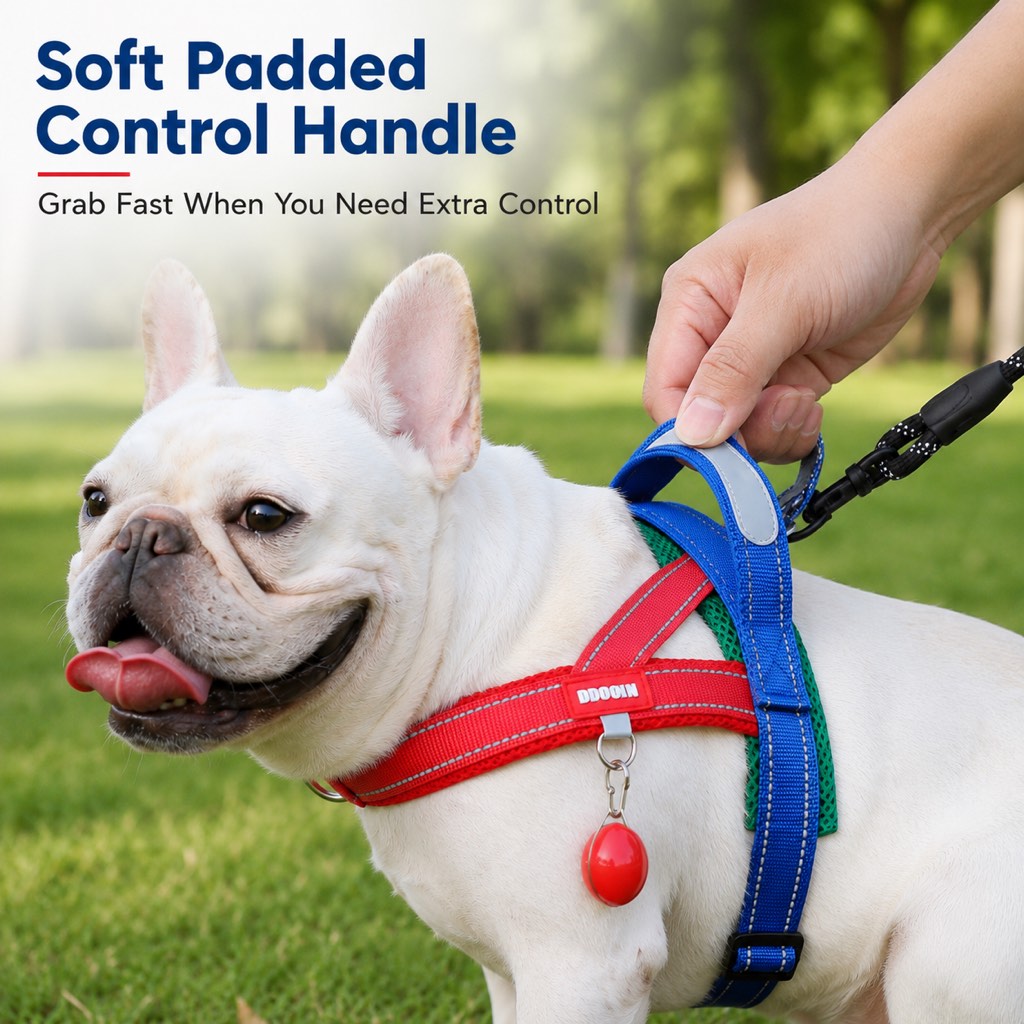 Ortekor No-Choke French Bulldog Harness & Leash Set for Daily Walks - Reflective, Easy-Control Fit for Broad-Chest Dogs