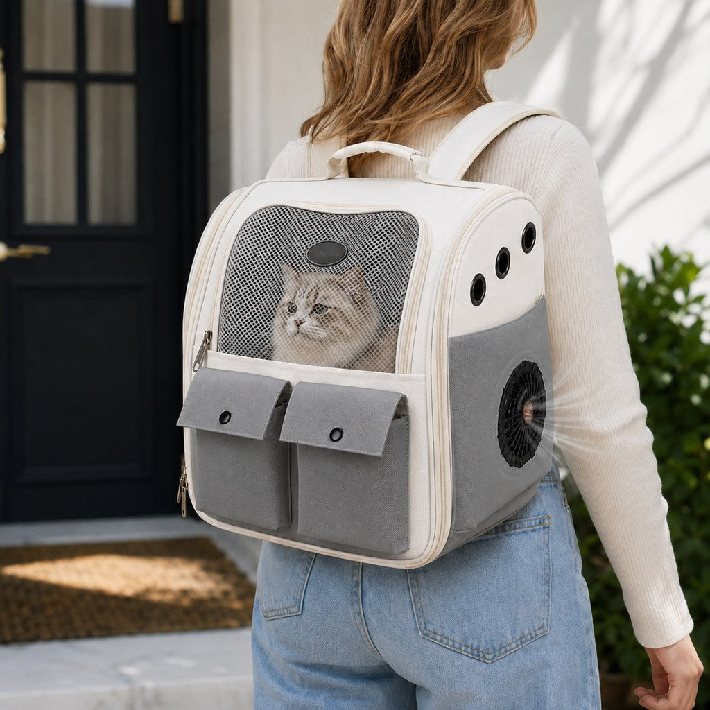 Ortekor USB-Powered Dual-Fan Cat Carrier Backpack for Vet Visits & Everyday Travel - Fan-Assisted Cooling for Less-Stuffy Trips