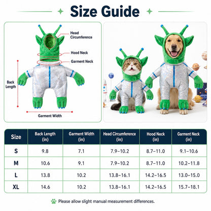 Ortekor Green Alien Pet Costume for Dogs & Cats - Funny Halloween Transformation Outfit for Pet Parties, Photoshoots & Costume Events