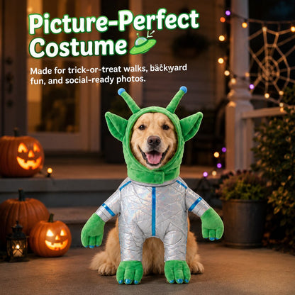 Ortekor Green Alien Pet Costume for Dogs & Cats - Funny Halloween Transformation Outfit for Pet Parties, Photoshoots & Costume Events