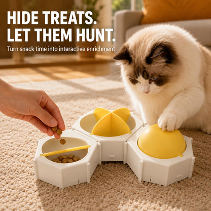 Ortekor Modular Cat Puzzle Feeder Toy for Indoor Treat Time - Hexagon Slow Feeder Enrichment Game to Keep Bored Cats Busy