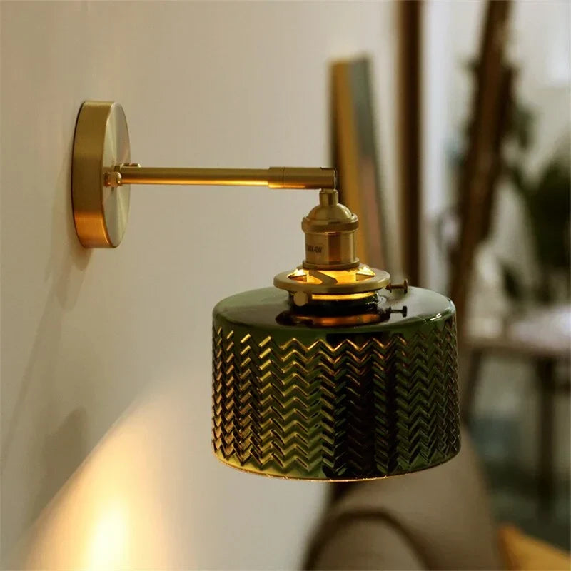 Adjustable Sconce with Glass Shade in Green or Clear for Bedroom Living Room Hallway | Pivoting Arm Indoor Wall Light Fixture E27 Base for M