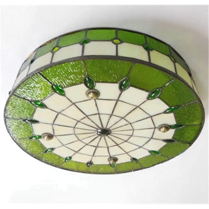 Lámpara de techo de montaje empotrado estilo Art Déco, vitral verde de 20 pulgadas, con múltiples luces para dormitorio, sala de estar, comedor, cocina, pasillo y techos bajos