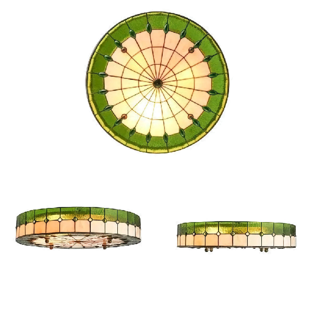 Lámpara de techo de montaje empotrado estilo Art Déco, vitral verde de 20 pulgadas, con múltiples luces para dormitorio, sala de estar, comedor, cocina, pasillo y techos bajos