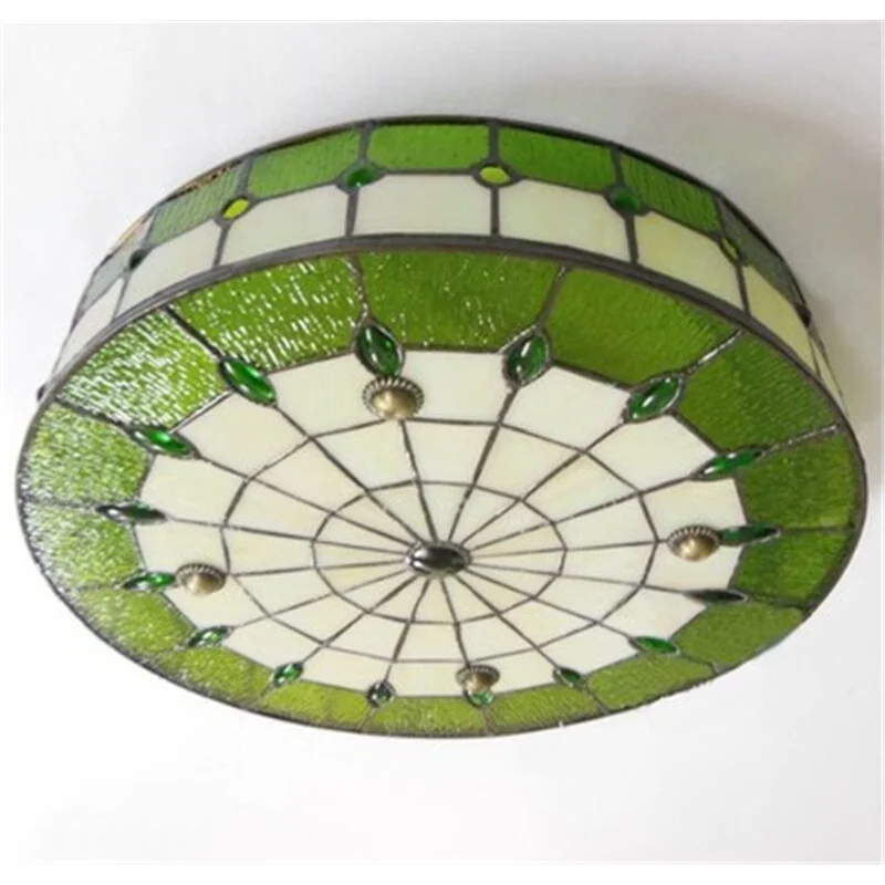 Lámpara de techo de montaje empotrado estilo Art Déco, vitral verde de 20 pulgadas, con múltiples luces para dormitorio, sala de estar, comedor, cocina, pasillo y techos bajos