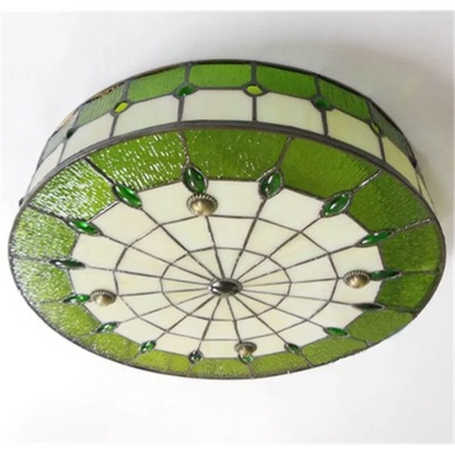 Lámpara de techo de montaje empotrado estilo Art Déco, vitral verde de 20 pulgadas, con múltiples luces para dormitorio, sala de estar, comedor, cocina, pasillo y techos bajos