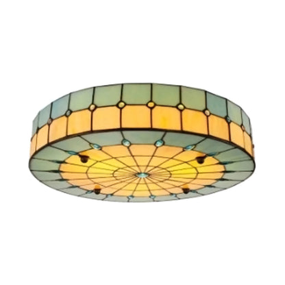 Lámpara de techo de montaje empotrado estilo Art Déco, vitral verde de 20 pulgadas, con múltiples luces para dormitorio, sala de estar, comedor, cocina, pasillo y techos bajos