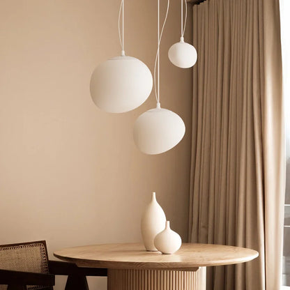 Frosted Glass Overhead Light Fixture Oval Shape White for Kitchen Island Dining Table Bedroom Ceiling Suspended Adjustable Heights Four Size