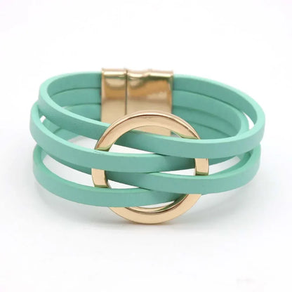 Layered Leather Wrap Bracelet with Magnetic Clasp – Geometric Accent Cuff for Women & Men