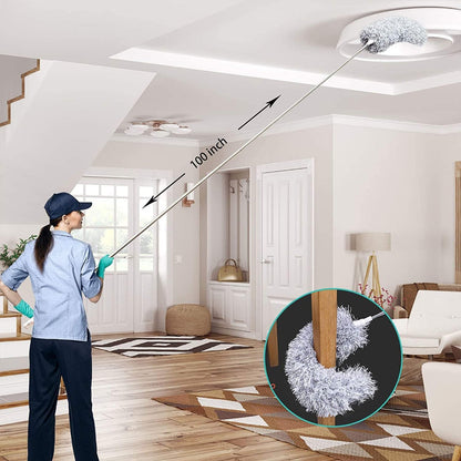 Extendable Microfiber Duster with Bendable Head 34–110 Inches for High Ceilings Fans Cobwebs Washable Lightweight Gray Pole Household Indoor