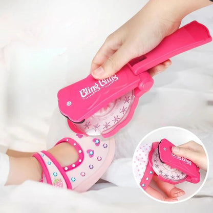 Press-On Crystal Hair Applicator for Kids with 180 Colorful Rhinestones, Portable Gem Stamper Toy for Girls Birthday Parties Sleepovers