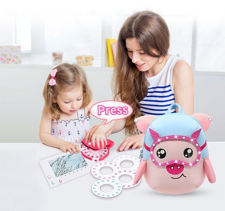 Press-On Crystal Hair Applicator for Kids with 180 Colorful Rhinestones, Portable Gem Stamper Toy for Girls Birthday Parties Sleepovers