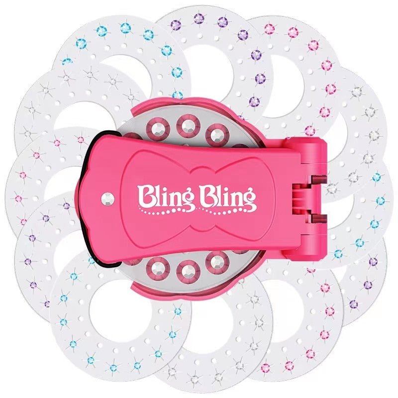 Press-On Crystal Hair Applicator for Kids with 180 Colorful Rhinestones, Portable Gem Stamper Toy for Girls Birthday Parties Sleepovers