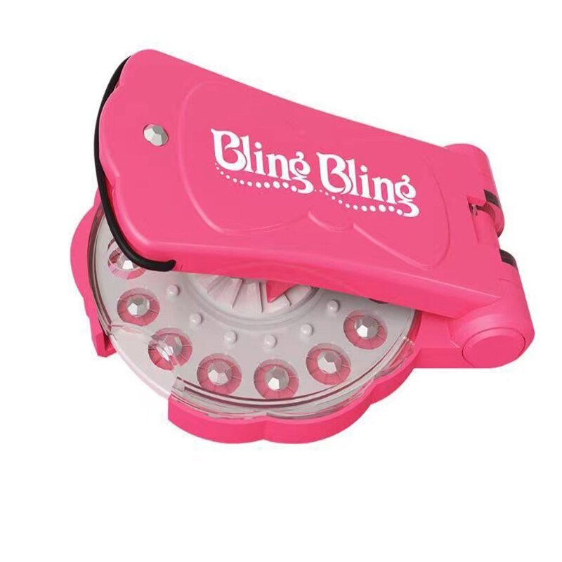 Press-On Crystal Hair Applicator for Kids with 180 Colorful Rhinestones, Portable Gem Stamper Toy for Girls Birthday Parties Sleepovers