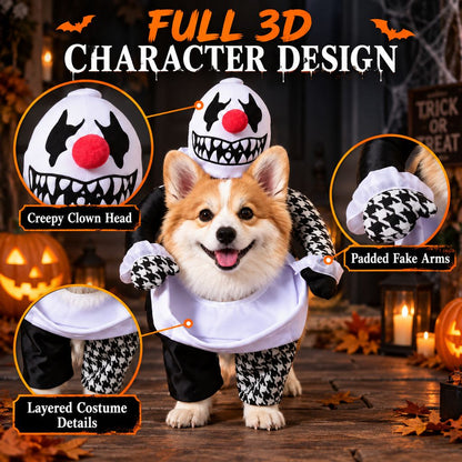 Disfraz de perro de payaso espeluznante Ortekor con brazos falsos: atuendo de Halloween para pedir dulces con un estilo 3D único al caminar
