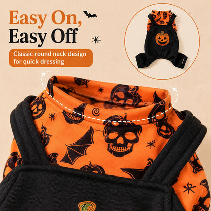 Ortekor Halloween Dog Jumpsuit for Parties & Photos - Soft Pumpkin Pet Costume