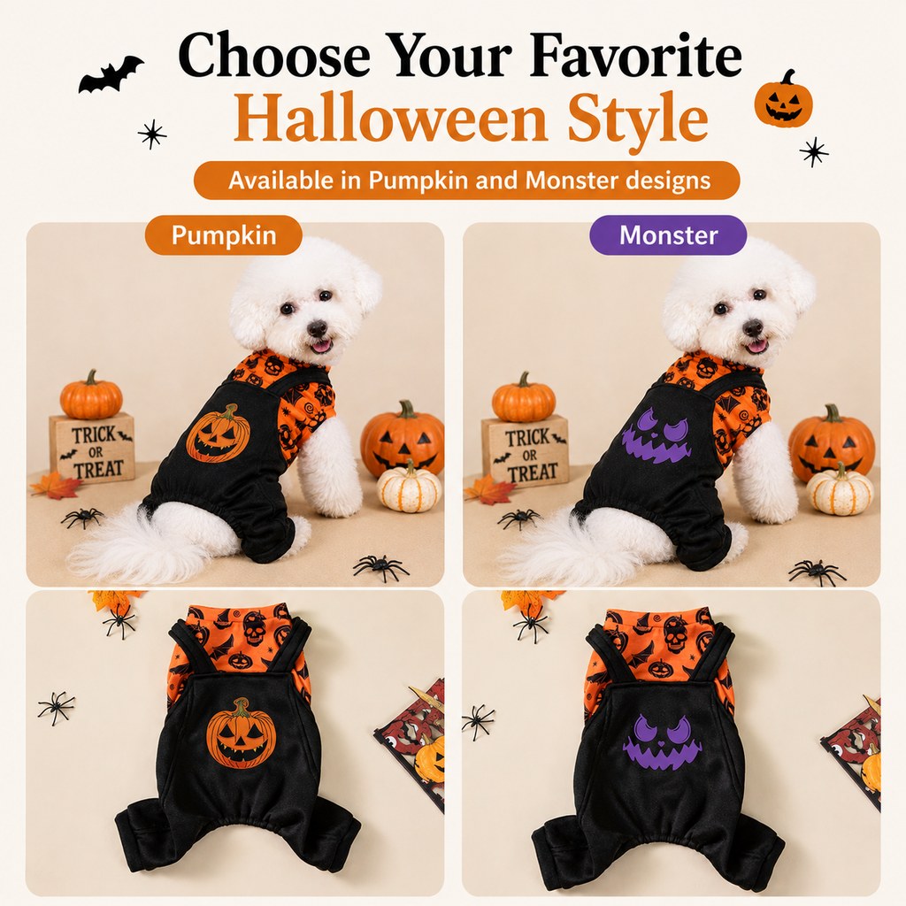Ortekor Halloween Dog Jumpsuit for Parties & Photos - Soft Pumpkin Pet Costume