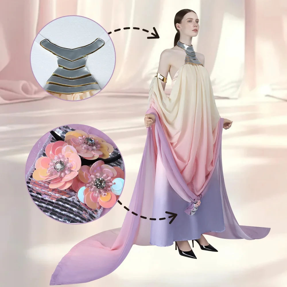 Sueños Celestiales | Vestido de Princesa Galáctica con Paneles Fluidos | Disfraz Elegante para Eventos Mágicos