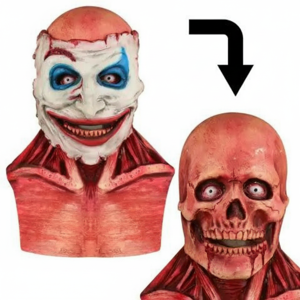Payaso espeluznante | Máscara de Halloween aterradora con capa extraíble | Diseño de cara completa para disfraces terroríficos